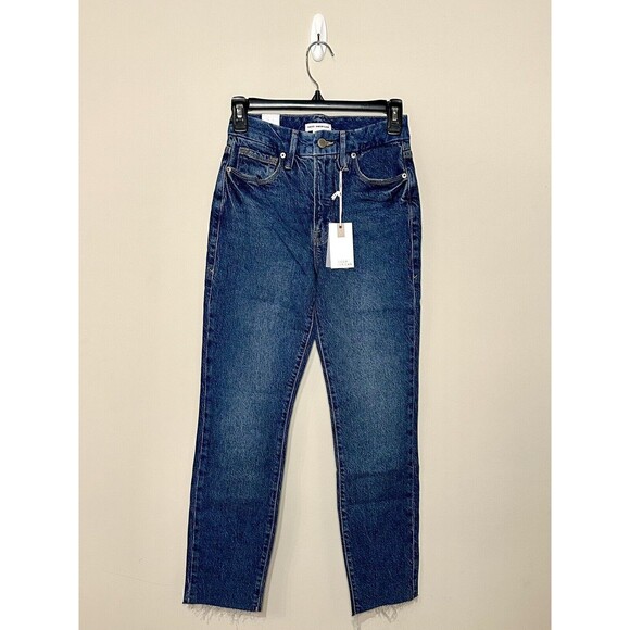 Good American Good Classic Jeans 00/24 High Rise Medium Wash Raw Hem NWT!!! - Picture 2 of 5
